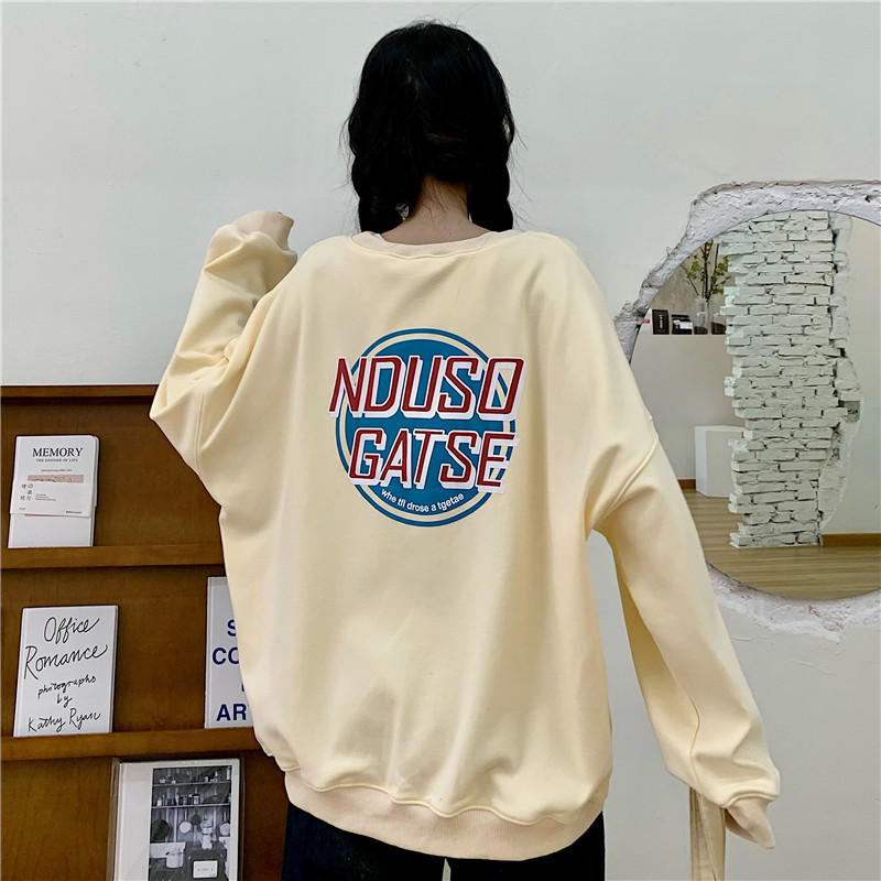 

Qooth Sweatshirt Women O-Neck Tops Oversize Japanese Style Harajuku Students Long Pullovers Womens Grey Loose Sweatshirt QT282 210518, Beige