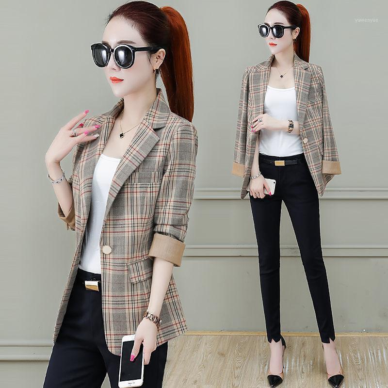 

Women's Fur & Faux Plaid Small Suit Coat 2021 Spring And Autumn Lean Professional Temperament Slim Top