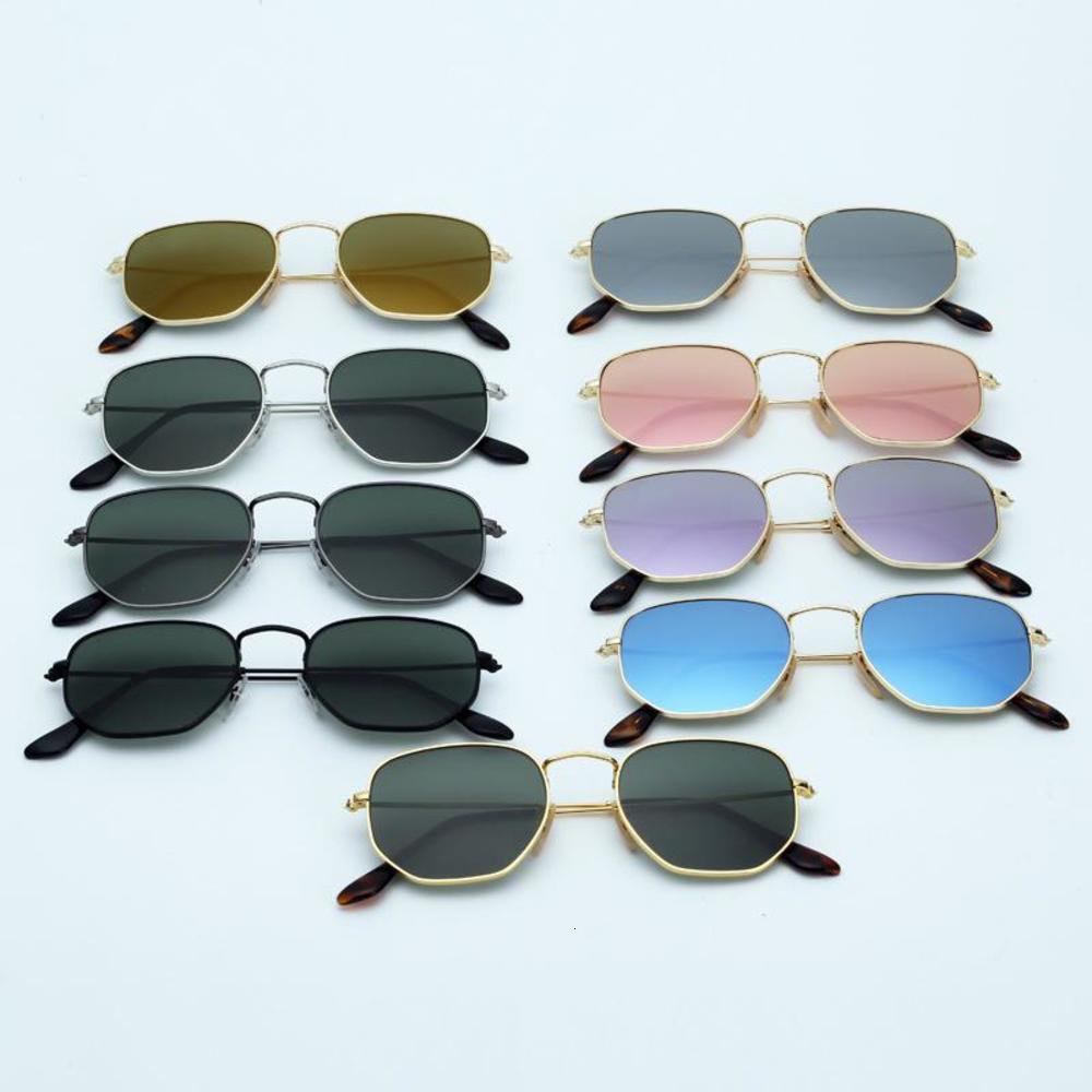 

Womens sunglasses Hexagonal Metal flat glass lenses 11 colors with box and packages everything, White;black