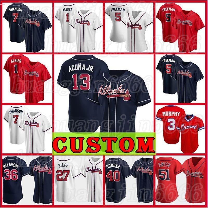 

Custom Atlanta Men Women 13 Ronald Acuna Jr Freddie Freeman Brave Baseball jerseys 7 Dansby Swanson 24 Deion Sanders Chipper Jones Greene 2021, Mens custom new cool base(yongshi)