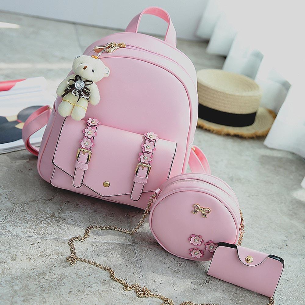 

Women Flower PU Leather Backpack Mini Shoulder Bags Teenager Girls Casual Travel Rucksack, Black
