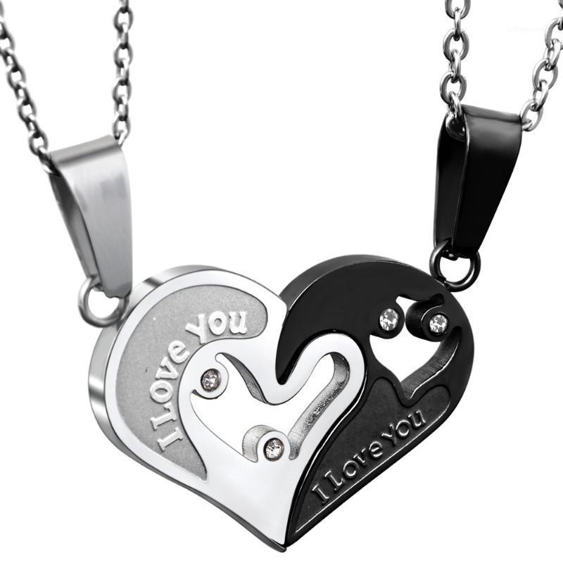 

Pendant Necklaces Titanium Steel Couple Necklace Stainless Blind Date Heart-shaped Stitching Hip Hop Jewelry For Men Women, Silver