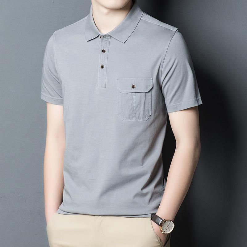 

Men's Polos Cotton Shirt Men With Front Pocket 3 Buttons 2021 Summer Solid Lapel Short Sleeve Casual Plus Size 4xl Slim Fit, Black