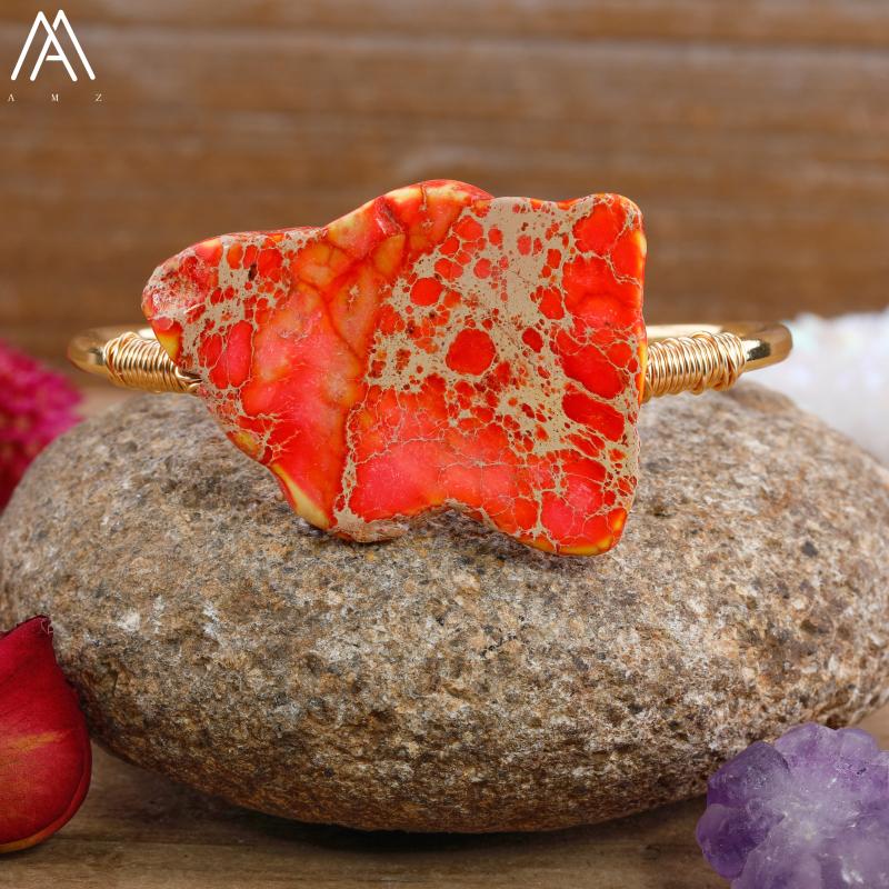 

Charm Bracelets Sea Sediment Jaspers Stone Open Fashion Women Imperial Statement Handmade Jewelry Dropship, Golden;silver