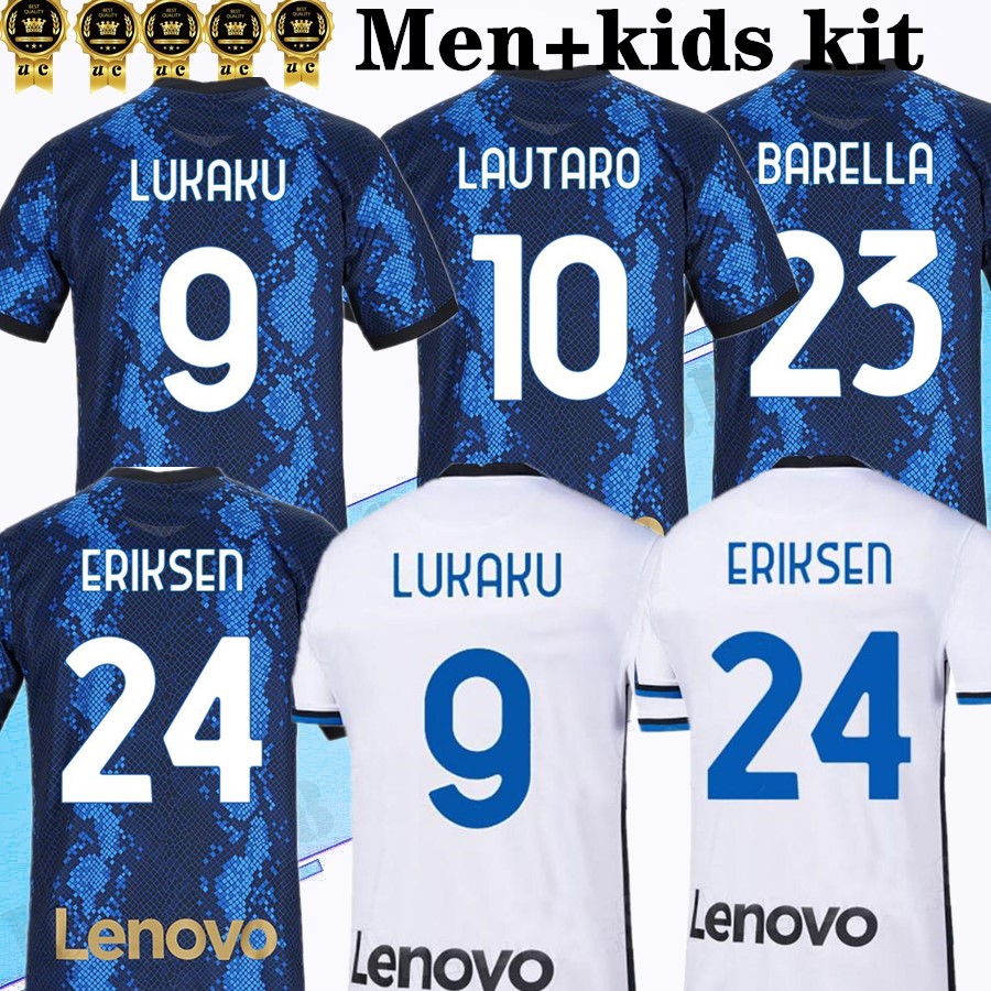 

2021 2022 INTER soccer jersey LUKAKU MILAN VIDAL BARELLA LAUTARO ERIKSEN ALEXIS HAKIMI 21 22 football shirt uniforms men+kids kit away 4th fourth, Home