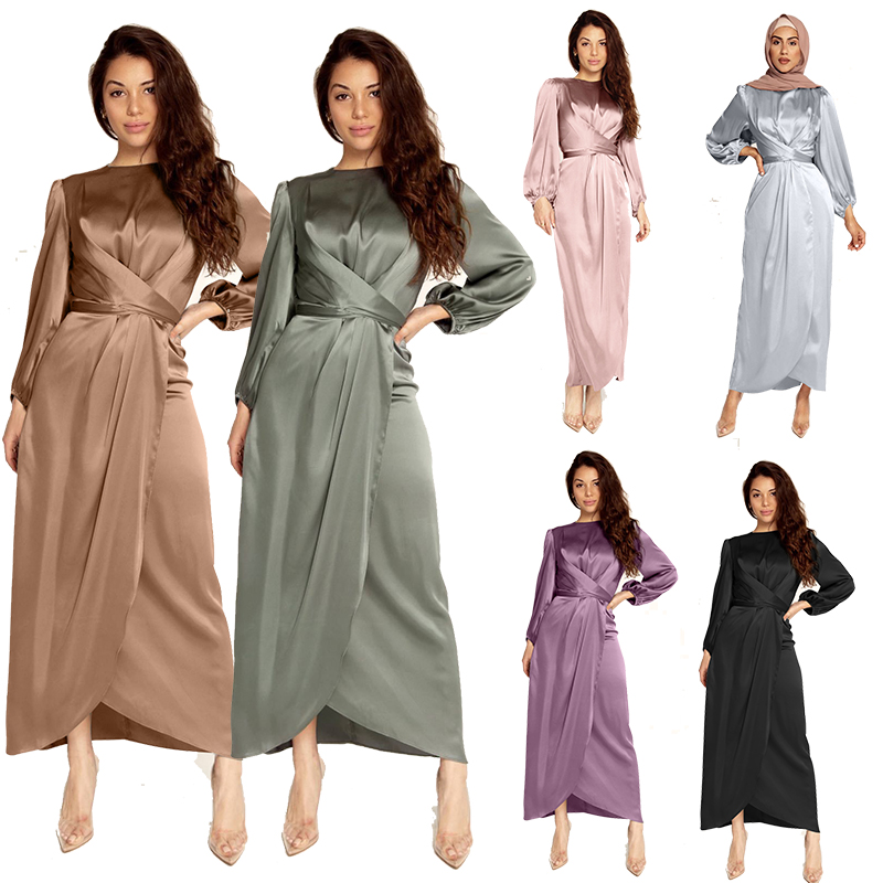 

plain muslim dress women dubai abaya turkey satin hijab kaftan long dresses islamic clothing vestidos largos robe longue femme, Red