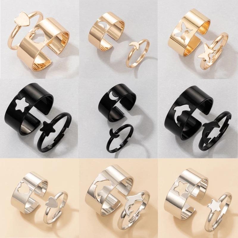 

Wedding Rings Gold Couple For Women Men Lover Butterfly Dolphin Set Friendship Engagement Open Jewelry 2021 Trendy