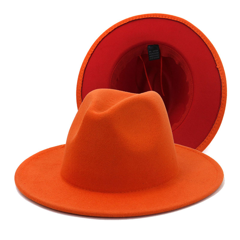 

New Orange with Red Bottom Fedora Hats Women Wholesale Faux Wool Wide Brim Two Tone Jazz Hat Men Panama Party Wedding Formal Hat, Army green with red