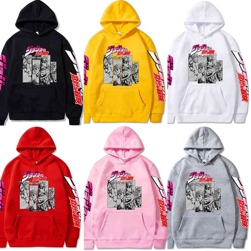 

2020 Harajuku JoJo Bizarre Adventure Hoodie Japanese Anime Men/women Funny Sweatshirt Cartoon Hip Hop Vintage Clothes Male Hoode X0610, Black
