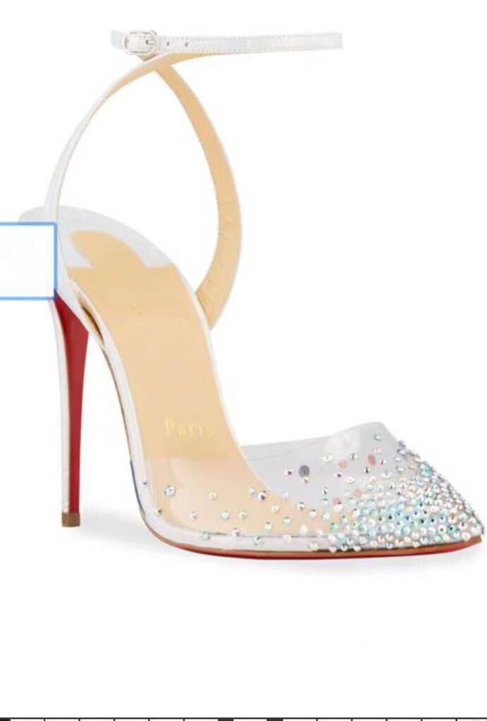 

Bottom Pump Bride Red Soles Spikaqueen Women Shoes,PVC With Strass Pointed Closed Toe Party Wedding Heels Elegance Woman mjk0001, 2 no box