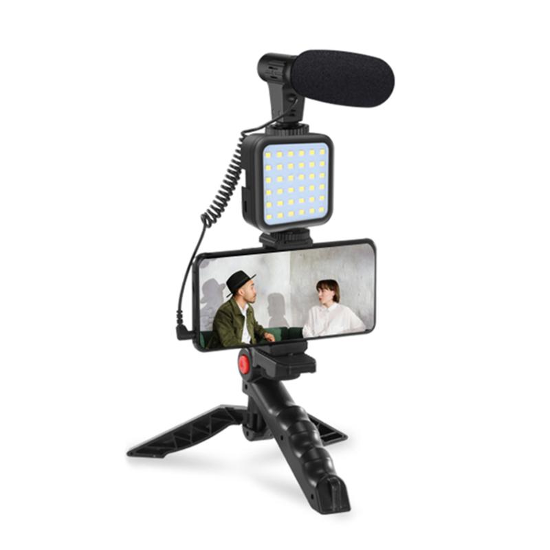 

Professional Smartphone Video Kit Microphone LED Light Tripod Holder For Live Vlogging Pography YouTube Filmmaker Accessories Tripods