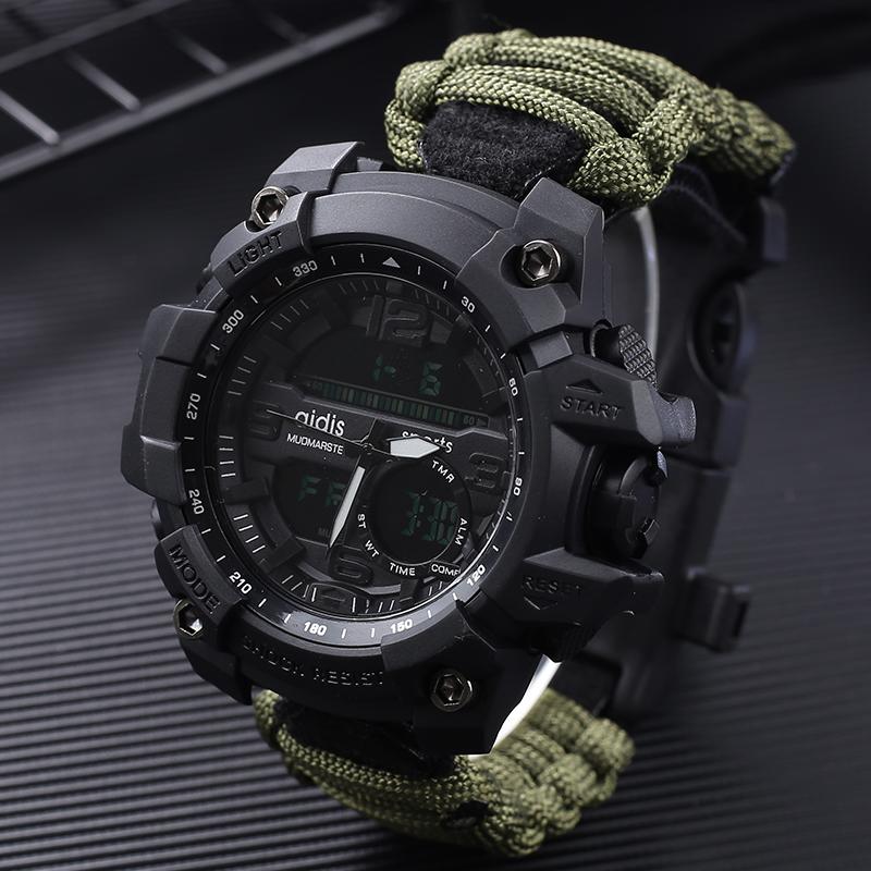 

Wristwatches Men Compass LED Military Watch Multifunction Male Sport Waterproof Electronic Digital Display Wrist Outdoor Survival, Black