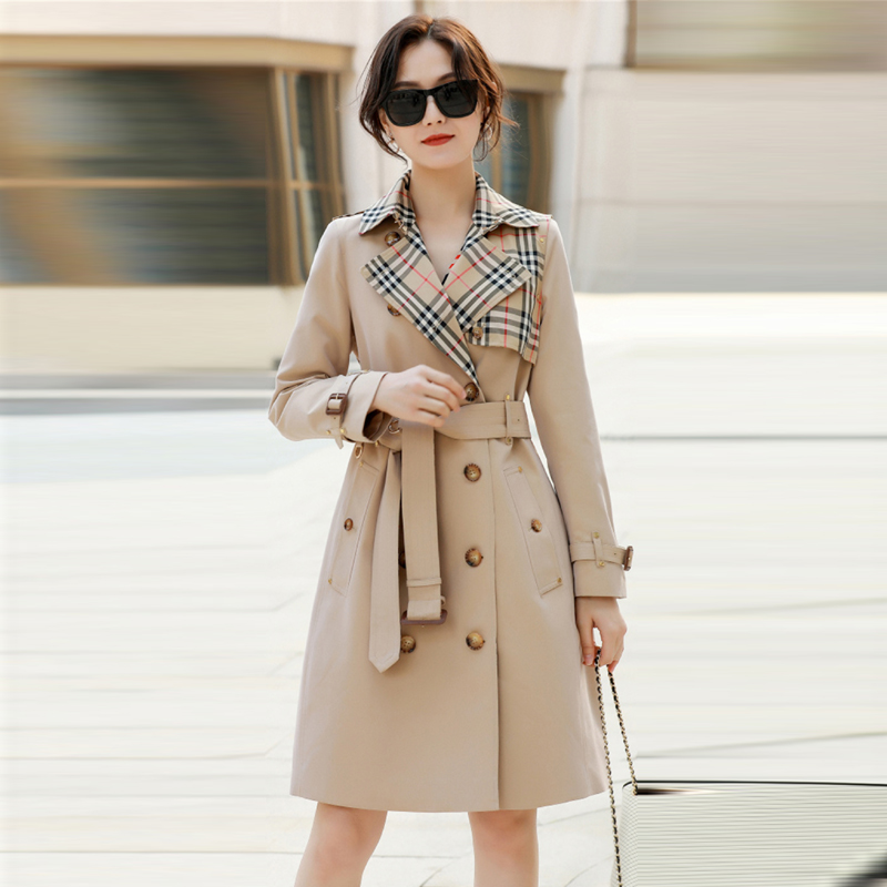 

Women' Trench Coats Long classic Windbreaker Waterproof British high-end English style autumn Winter Gabadian Solid color Size Coat G26, Khaki
