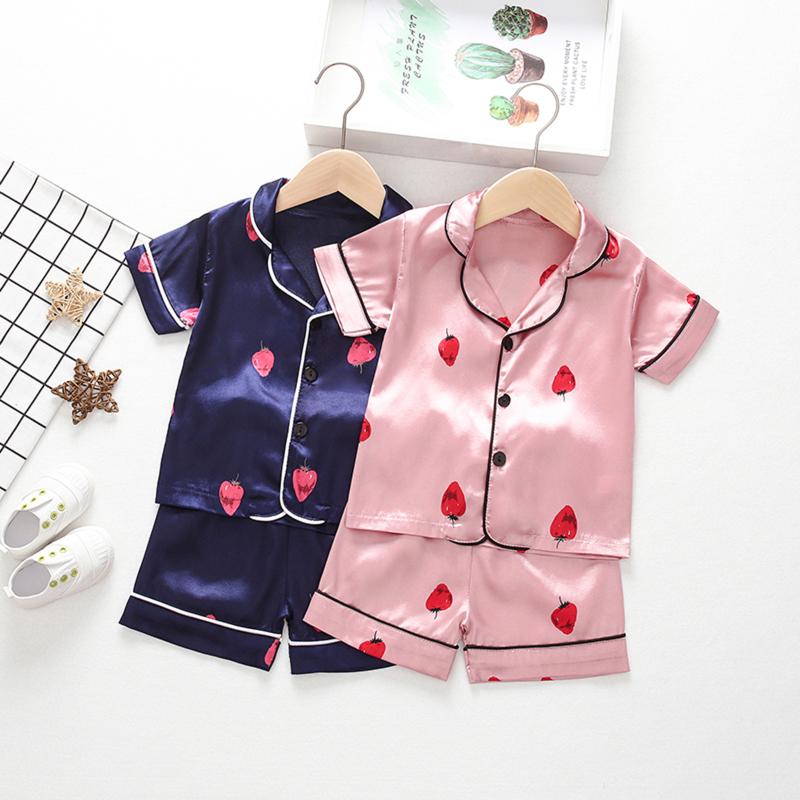 

Pajamas Infant Baby Sleepwear Set Short Sleeve Cartoon Print Turndown Pajama Sets Front Top Eith Elastic Waistband Shorts Sleeper, Blue;red