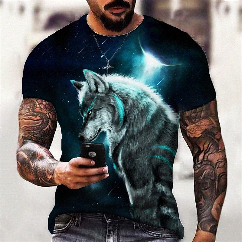 T-shirt Homme 3D Imprimer Graphique Wolf Col Camp Équipes quotidiennes Imprimé à manches courtes Casual Classic Designer Grand et grand Bleu Jaun