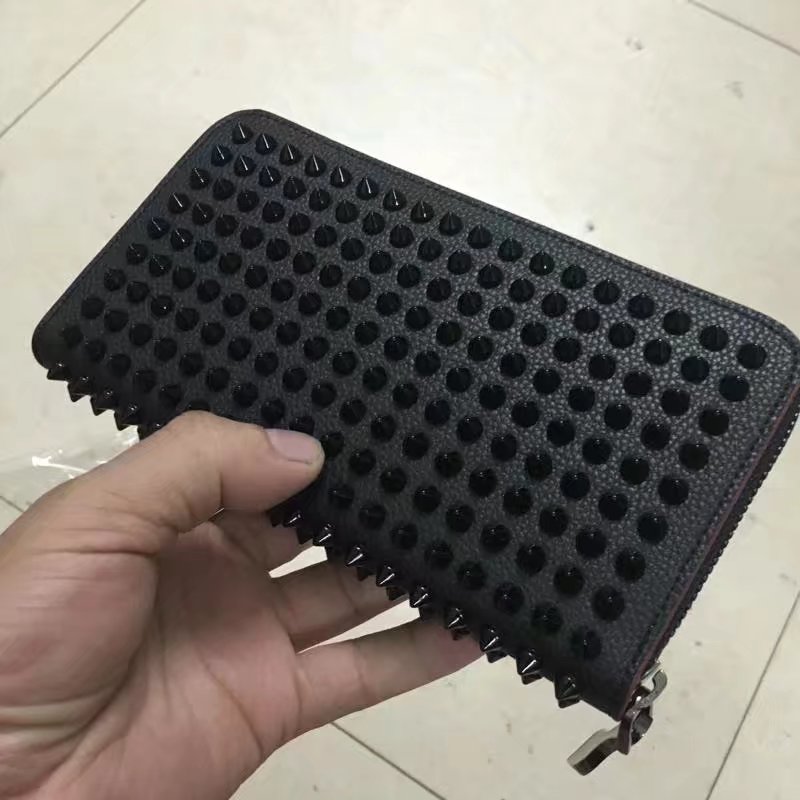 

Women Men Long Style Wallets Panelled Spiked Clutch Bags Patent Real Leather Rivets bag Clutches Purses Spikes Girl Boy Wallet, 11