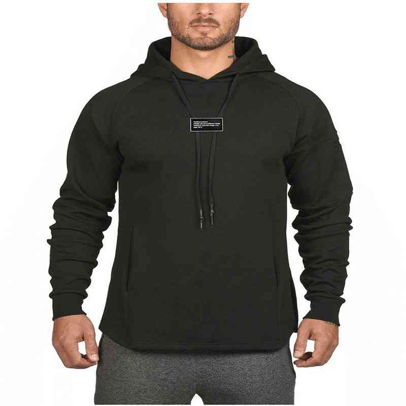 

New fitness sports sweater men's Hooded Sweater Pullover slim long sleeve, Black