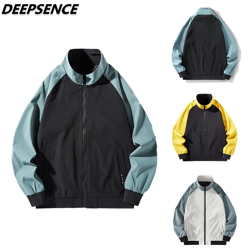 

Spring Autumn Fashion Cool Jacket Men Korean Stand Zipper Polyester Simple Casual Streetwear Sport Jackets 211110, Blue khaki