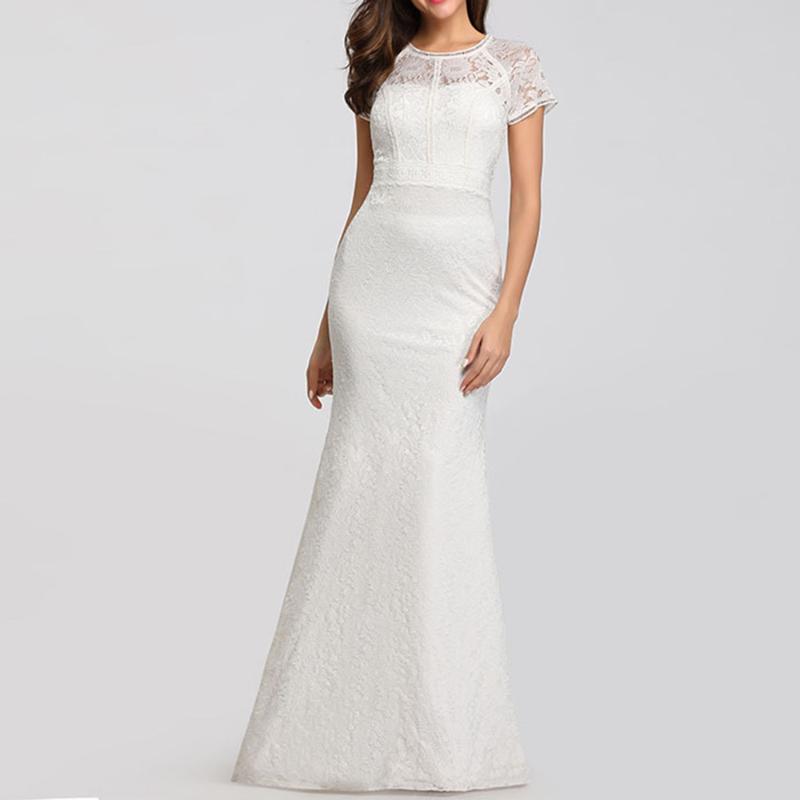 

Bridesmaid Dress 2021 Woman O Neck Lace Slim Court Train Cut-out Wedding Floor Length Mermaid Floral Trumpet Evening Dresses