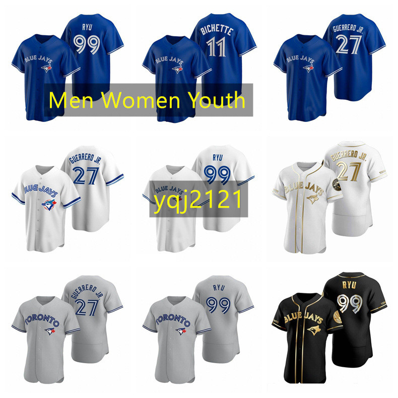 

Toronto BlueJays Baseball Jersey 27 Vladimir Guerrero Jr. 11 Bo Bichette 99 Hyun-Jin Ryu men women youth 2021 size S-XXXXL, Blue;black