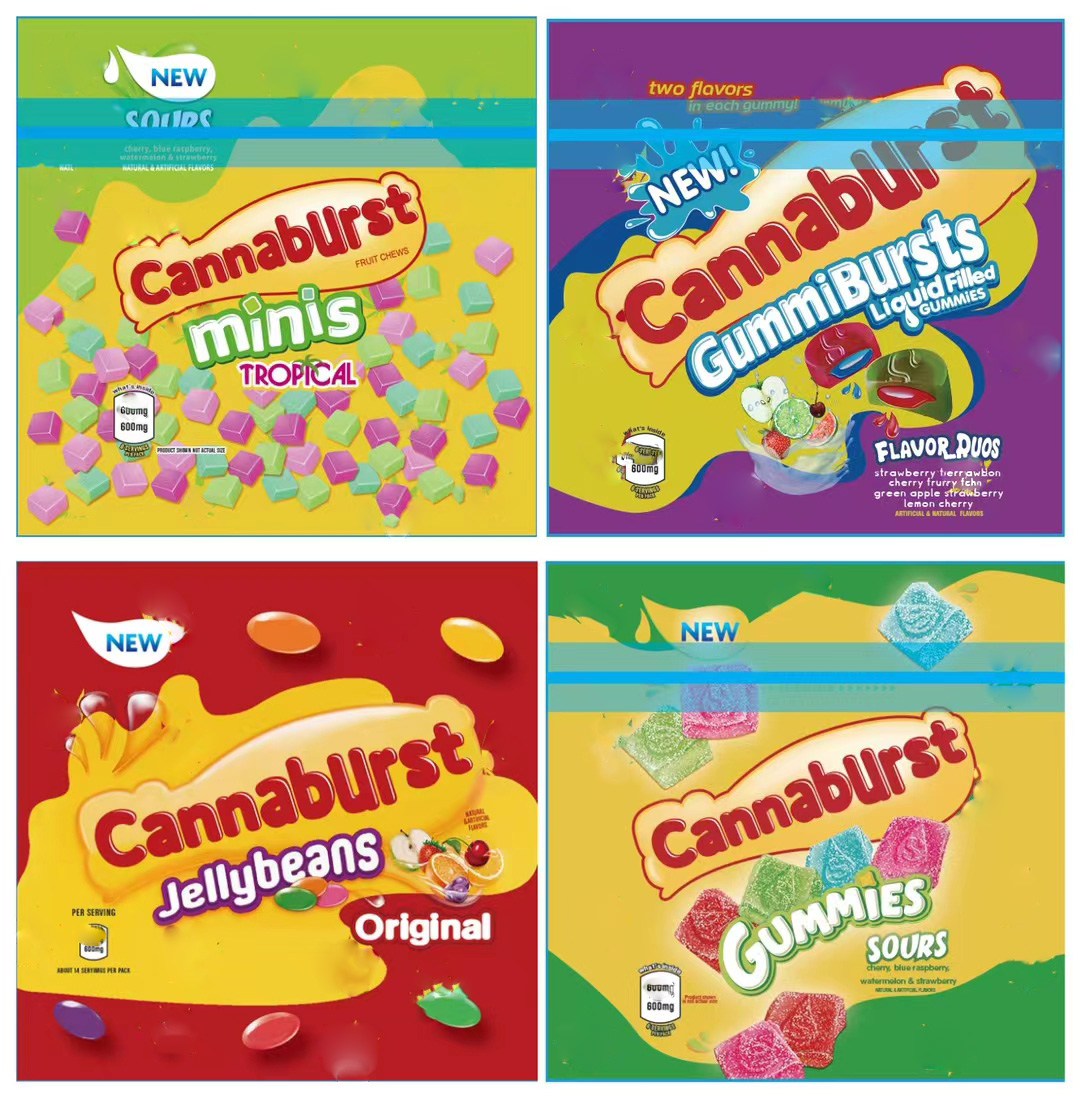 Cannaburst gummies sours sour packing bags 4 types gummy mylar candy resealable Edibles 600mg minis tropical package bag packs jellybeans gumiesb-image-726411320