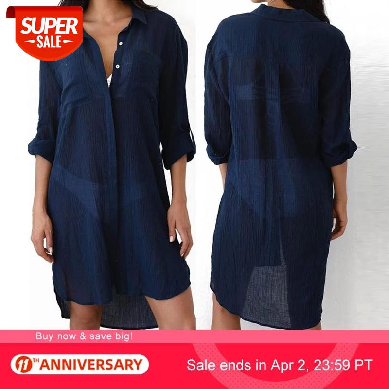 

New Beach Cover up robe Plage Pocket Swimsuit Sarong Shirt Tops Bathing Suit Women Beachwear Pareo Tunic #Q469 #Is1w, Black;gray