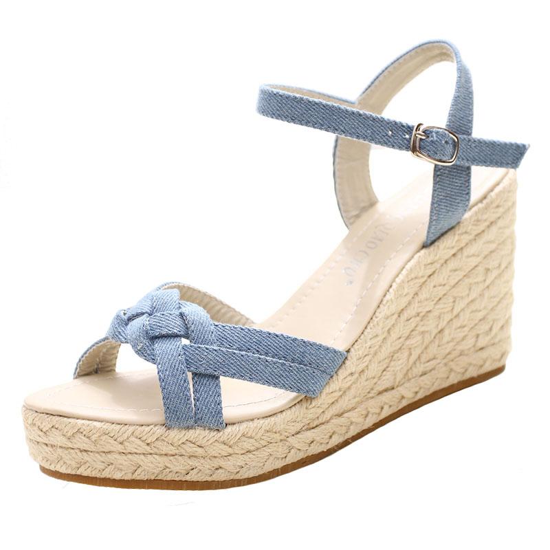 

Dress Shoes 2021 Summer Fresh Calf Carefully With Soles Ramp Platform Women's Straw Sandals, Blue