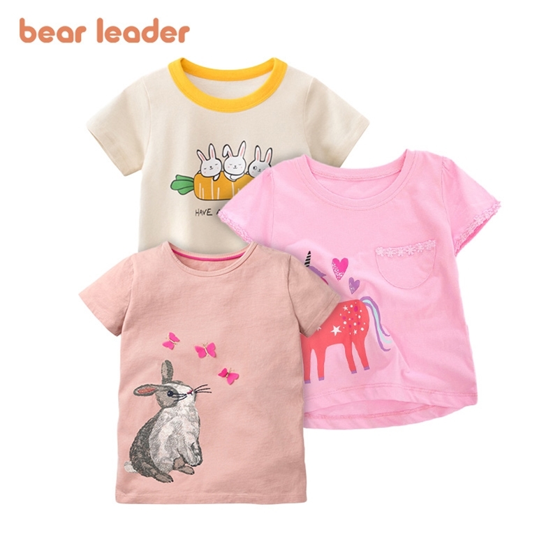 

Baby Girls Summer T-Shirts Fashion Cartoon Bunny Tees Kids Girl Cute Pattern Clothing Children Clothes For 2-7Y 210429, Ah1499beige