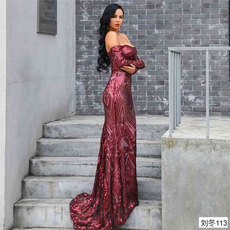 

Women long sleeve sequin Dresses Elegant evening party Dress, White;black