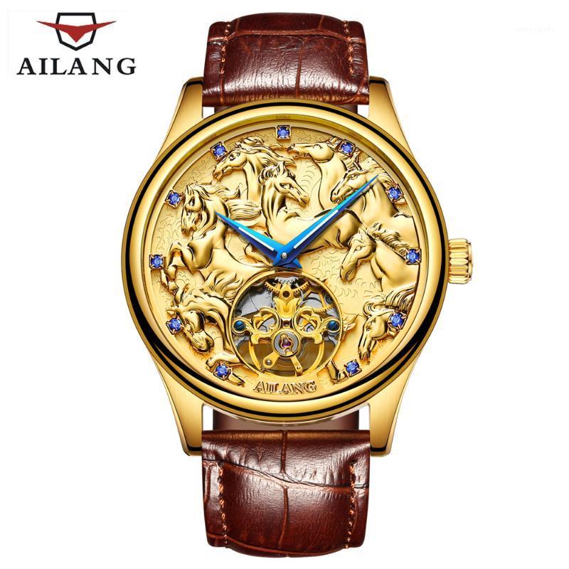 

Top China Dragon Horse Men's Watch Automatic Machine Waterproof Real Leather Business Wristwatches, Golden dragon
