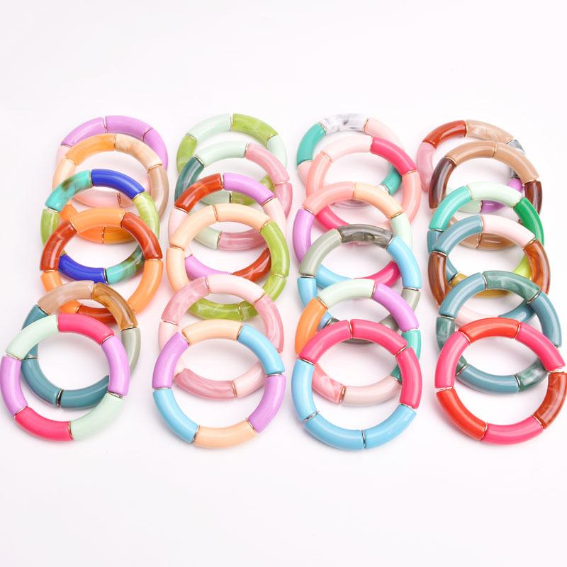 

Bangle Rainbery 2021 Acrylic Elastic Beaded Colors Bracelet Bohemian Color Matching Elbow Bracelets Spot Copper Wafer