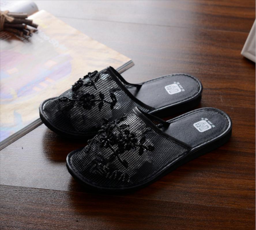 

Slippers Women Chinese Mesh Floral Sequins Slides Slip On Flats Flip Flop Loafers Sandals Summer Breathable 10 Colors N, Orange
