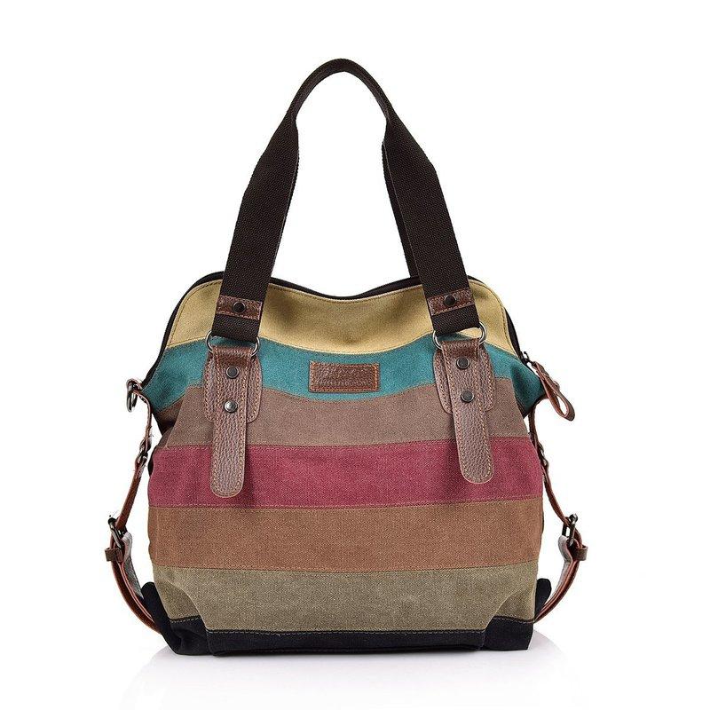 

WMbag Canvas Totes Striped Womens Handbag 2021 Patchwork Rainbow Shoulder Bag Fashion Female Casual Crossbody, Colorful
