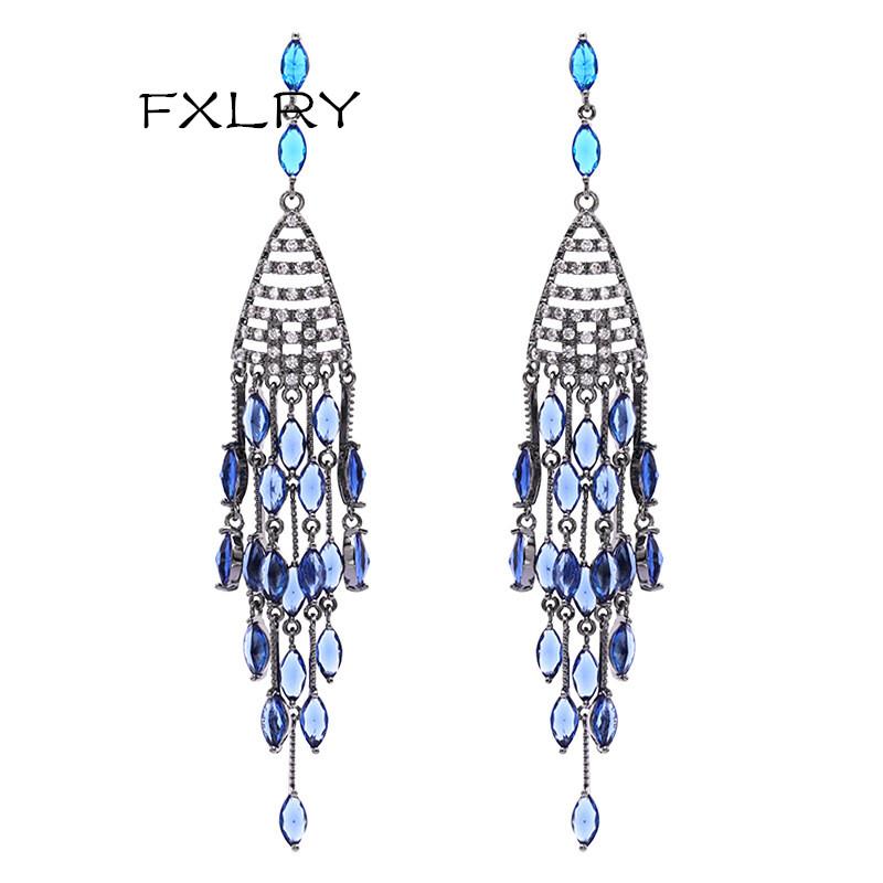 

Dangle & Chandelier FXLRY French Gun Black Zircon Personality Long Tassel Earrings For Woman Fashion Wedding Party Jewelry