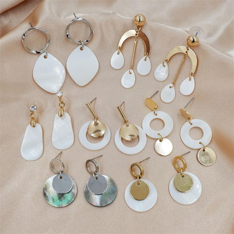 

Dangle & Chandelier Sea Shell Earrings For Woman Fashion Gold Female Round Drop Accessories