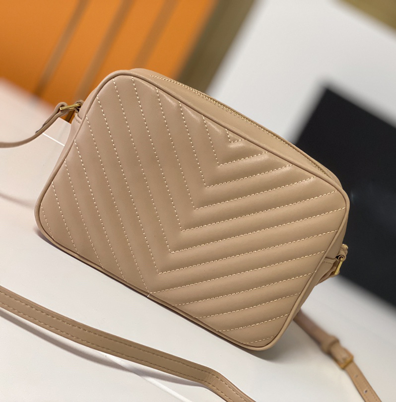 

Famous High Quality Bags Women Handbags Calfskin Real Leather Zipper Purse Chevron Designer Tassel Messenger Soft Camera Bag, Beige +gold chain