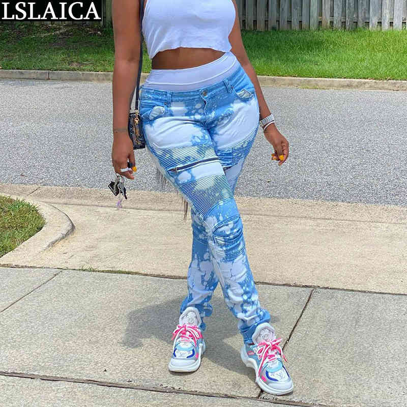 

Elastic Mid Waist Jeans Woman Casual Denim Pencil Pants Autumn Fashion Long Trousers Skinny Streetwear Femme 210520, Sky blue