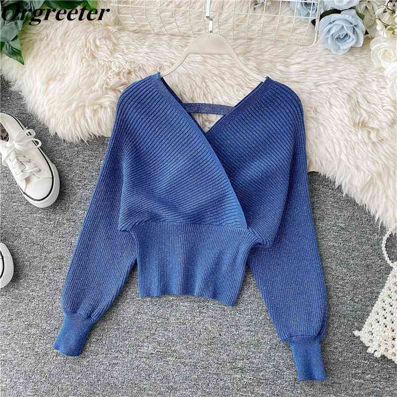 

Spring Design V-neck Solid Loose Thin Sweater RuchedBatwing Pullovers Slim Female Fashion Jumper Graceful OL Work Wear 210525