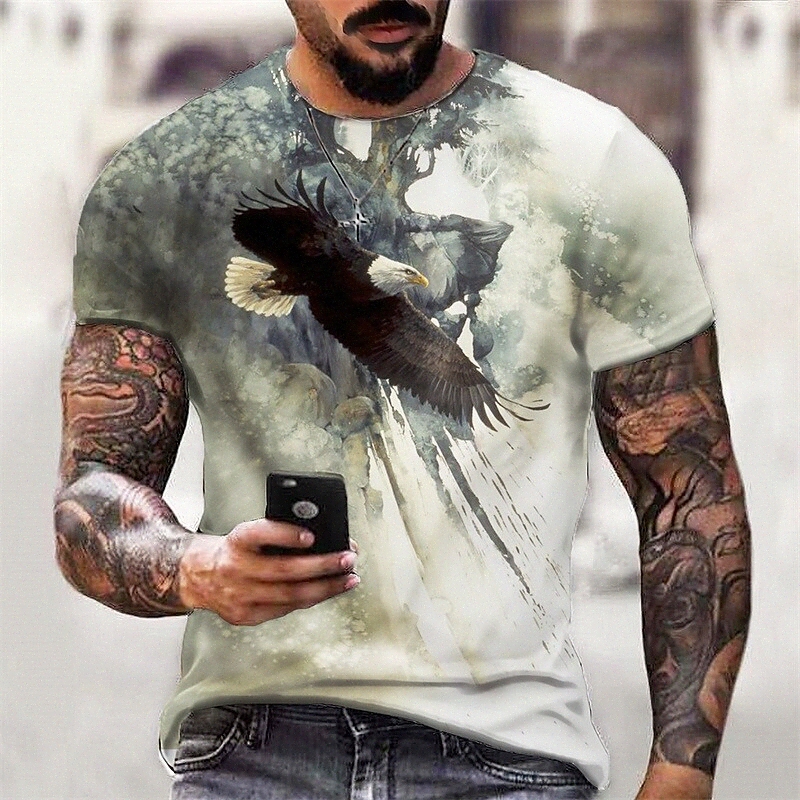 T-shirt Hommes 3D Imprimer Graphic oiseau Camp Équipe Daily Sports Imprimé à manches courtes Casual Classic Designer Grand et grand blanc D6ke #