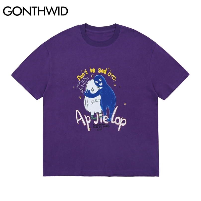 

T-Shirts Streetwear Harajuku Hip Hop Men Summer Creative Cartoon Print Casual Cotton Loose Short Sleeve Tees Shirt Tops 210602, Red