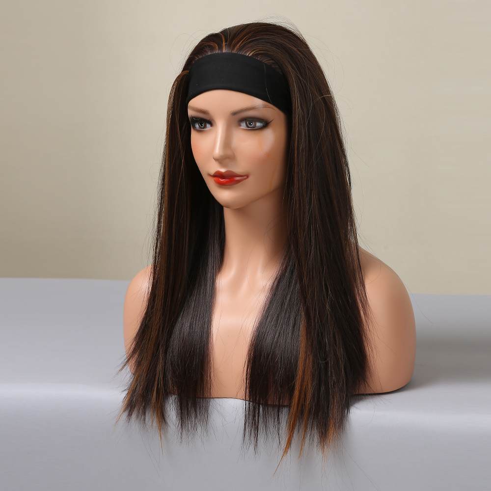 Costume Accessories EASIHAIR Long Straight Brown Highlight Headband Wigs for Black Women Synthetic Wigs Natural Hair Heat Resistant Wigs Cos-image-751019522