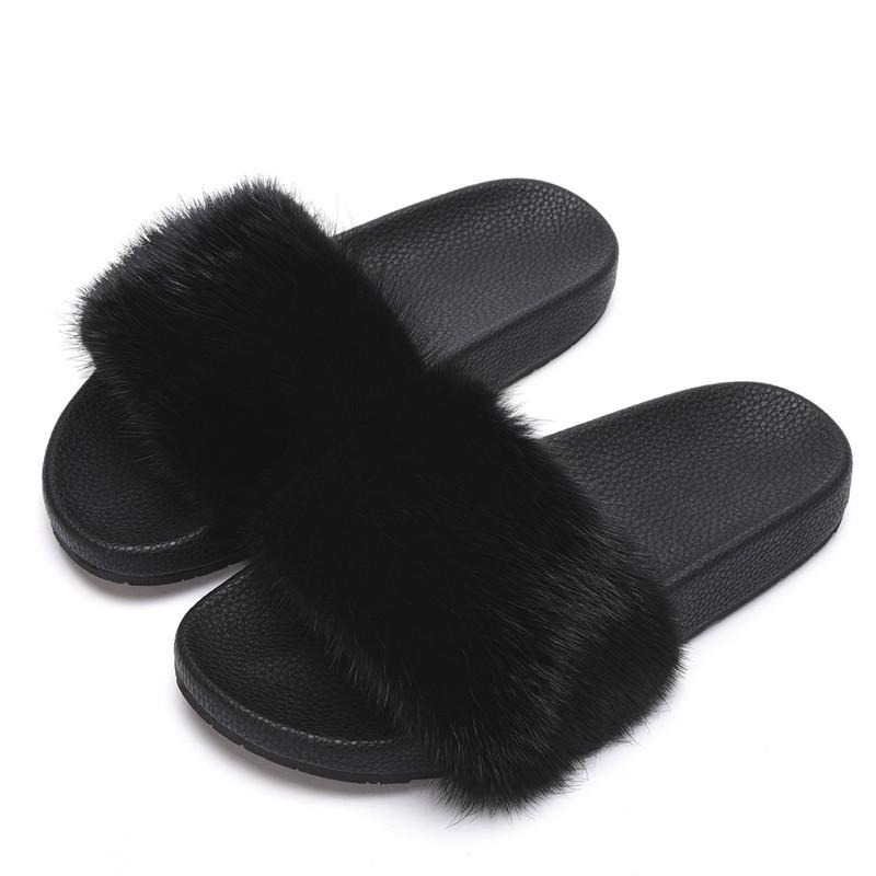 

Slippers Summer Women's Plush Luxurious Soft Mink Hair Anti Slip And Wear-Resistant PVC Sole Flat