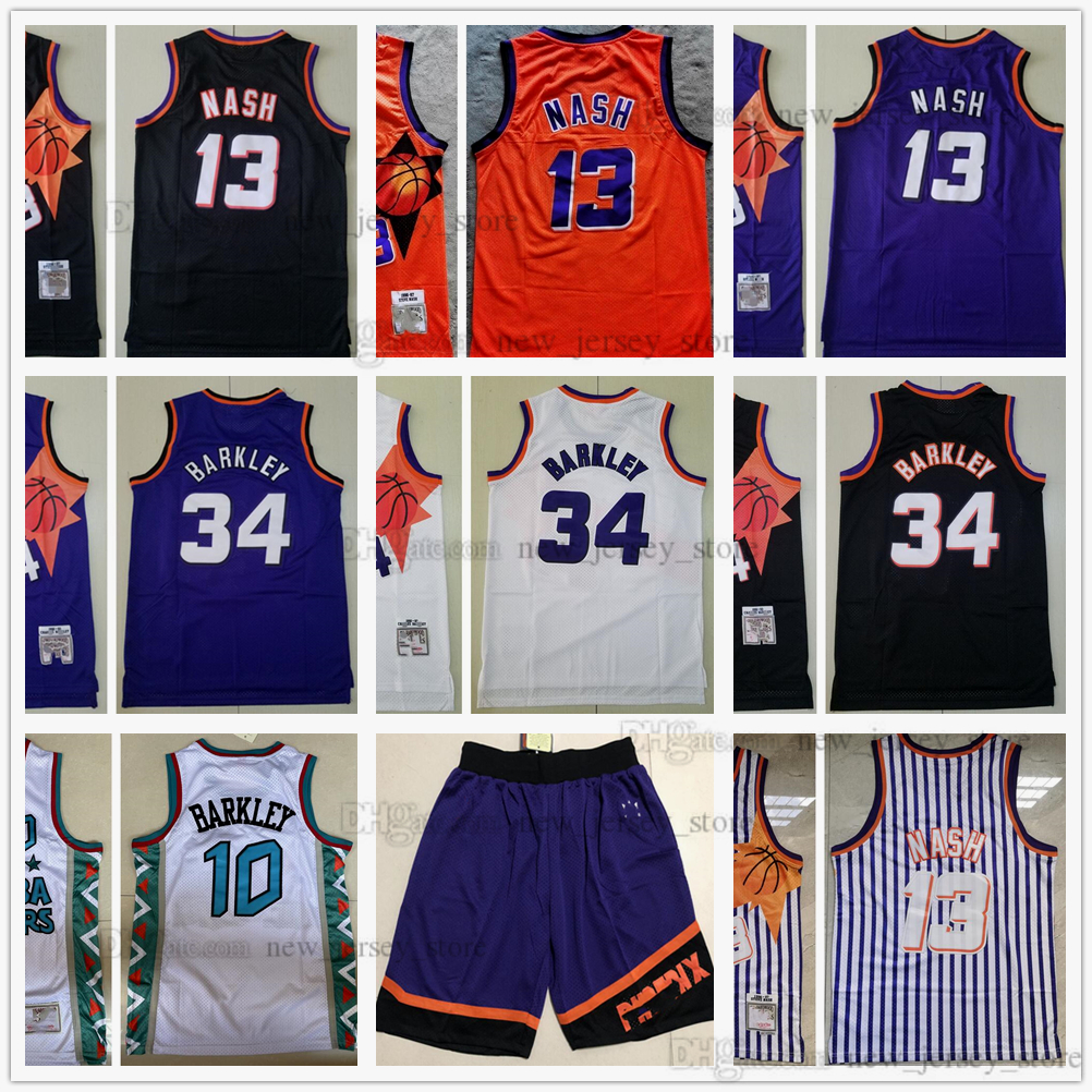 

Mitchell and Ness Classic 1995 All-Star Basketball Charles 10 Barkley Jerseys Retro 1996-97 White Stripe Steve 13 Nash Jersey Shorts Stitched Orange Black Purple, 1995 all-star 10