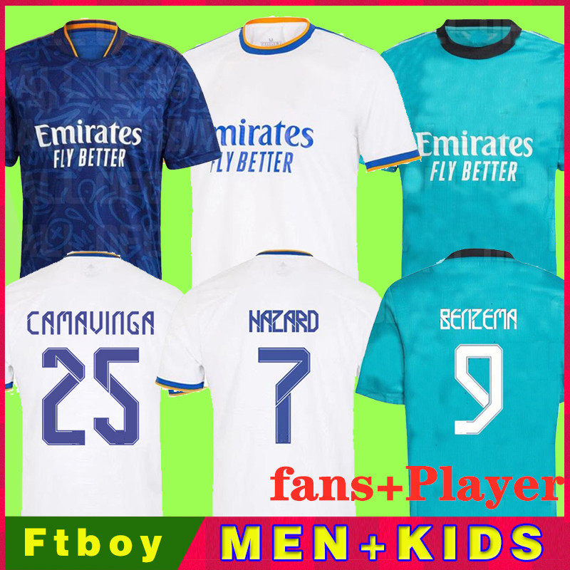 

REAL MADRID jerseys 21 22 soccer football shirt Player ALABA HAZARD SERGIO RAMOS BENZEMA MODRIC ASENSIO Camavinga Kroos VINI Casemiro men kids kit 2021 2022 uniforms, Away player version