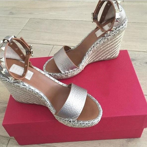 

Luxury Designer shoes for women sandal Calfskin Leather Wedge Sandals lady wedding party dress high heel pumps summer style