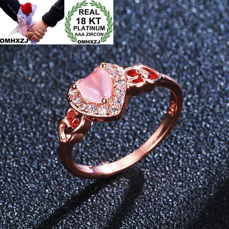 

Cluster Rings OMHXZJ Wholesale European Fashion Woman Girl Party Wedding Gift Luxury White Pink Heart Zircon 18KT Rose Gold Ring RR546, Golden;silver