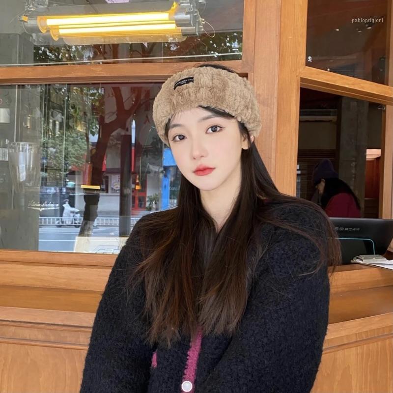 

Berets Winter Warm Plush Wide Edge Simple Hair Band Korean Versatile Headdress Ins Headband Women's Net Red Tide, White