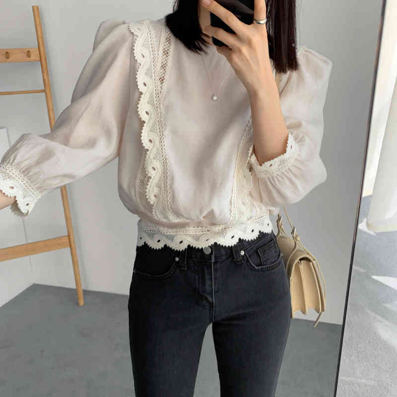 spring Vintage white Shirt female Oversize Tops lace Girls Blouse Summer Plus Size Women Blouses femme Blusas 210417Z