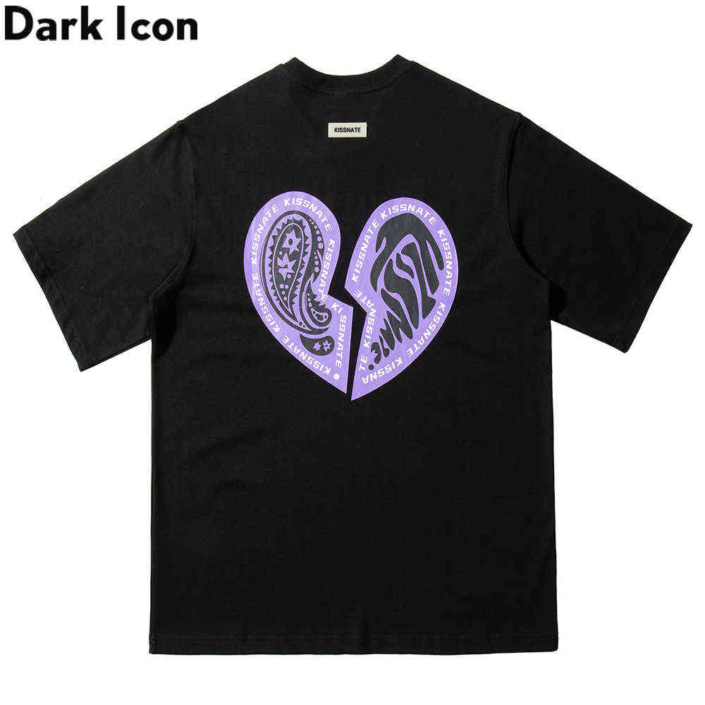 

Bandana Break Heart Hip Hop T-shirt Summer Letters Printed Streetwear Men's Tshirt Cotton Tee Shirts Black White 210603
