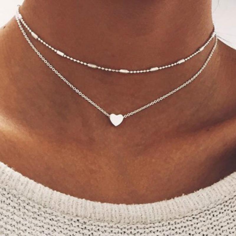

Chokers Women Fashin Double Layer Love Short Stainless Steel Gold Custom Necklace Dainty Pendant Statement Jewelry Gift